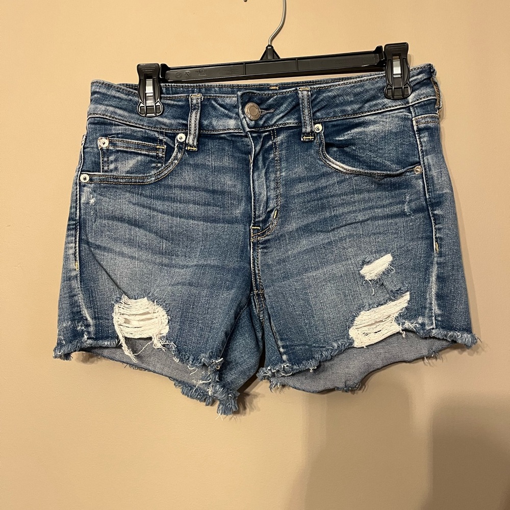 American Eagle Outfitters Blue Distressed Jean Shorts